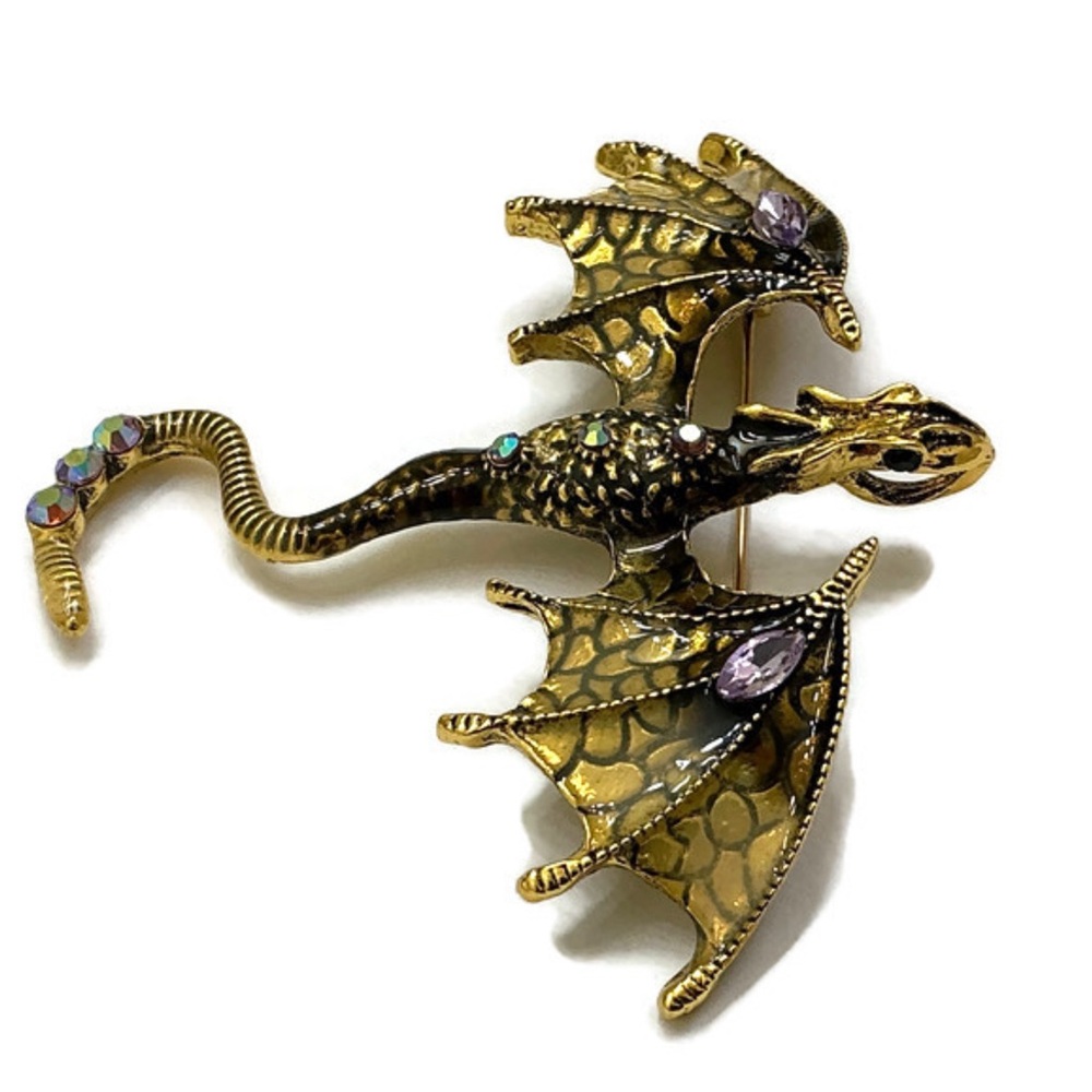Brown and Gold Flying Dragon Brooch